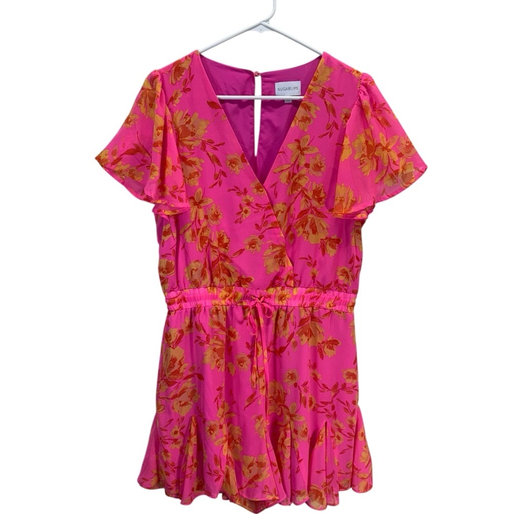 Sugar Lips Hot Pink Floral Ruffle Romper
Size L